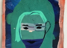 Christiane Bergelt, VRYBDY LKS JST LK Y_ Mask FG, 2018, Öl auf Papier, 36x32cm