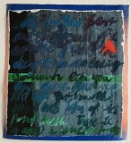 Christiane Bergelt, VRYBDY LKS JST LK Y_ Text T, 2018, Öl auf Papier, 36x32cm