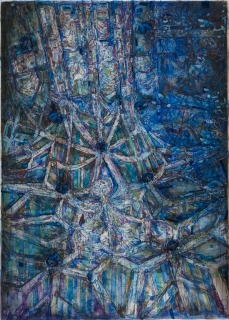 Johannes Ulrich Kubiak, Flussabwärts mit Häusern, 2016, Aquarelle, 131x95cm