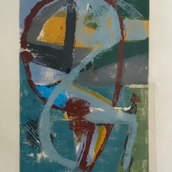 Uta-ZaumseilBlaue-Komposition.-Klangbild-II1990Holzdruck-1214385x25cm