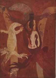 Peter Kallfels, Nilwaran, 2018, Öl auf Papier und Leinwand , 61x44cm