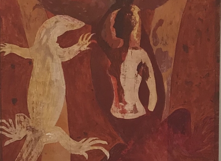 Peter Kallfels, Nilwaran, 2018, Öl auf Papier und Leinwand , 61x44cm