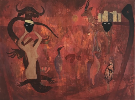 Peter Kallfels, Beide Sizilien, 2017, Öl auf Papier und Leinwand , 98x129cm