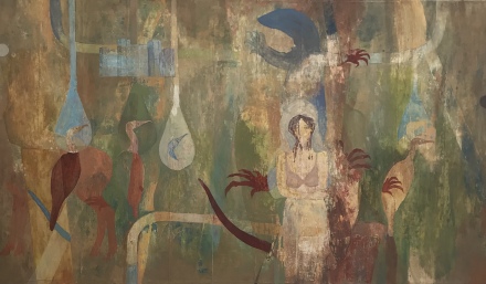 Peter Kallfels, Seraphine, 2017, Öl auf Papier und Leinwand , 82x142 cm