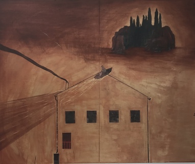 Peter Kallfels, Toteninsel, 2018, Öl auf Papier und Leinwand , 132x162 cm