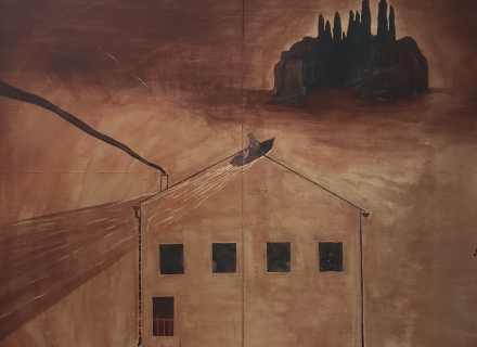 Peter Kallfels, Toteninsel, 2018, Öl auf Papier und Leinwand , 132x162 cm