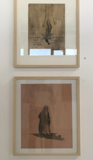 Peter Kallfels, Fisch küsst Frau, 2014, Öl auf Papier, 41 x29 cm Peter Kallfels, Zensur, 2018, Öl auf Papier, 52 x 41 cm