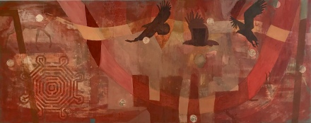 Peter Kallfels, Adlerflug, 2018, Öl auf Papier und Leinwand , 72 x 182 cm