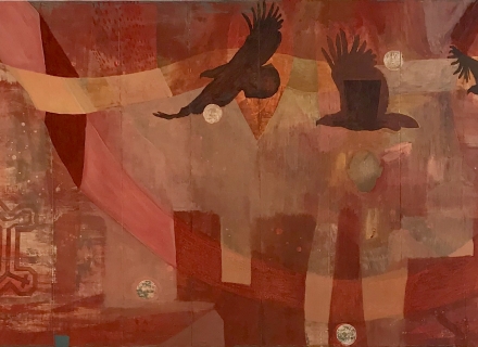 Peter Kallfels, Adlerflug, 2018, Öl auf Papier und Leinwand , 72 x 182 cm