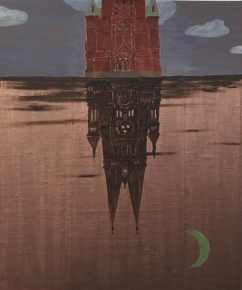 Peter Kallfels, Mondenberg, 2018, Öl auf Papier und Leinwand , 75 x63 cm