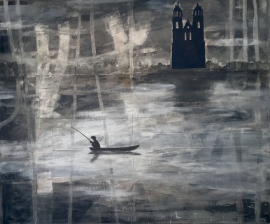 Peter Kallfels, Otto, 2018, Öl auf Papier und Leinwand , 152x182 cm